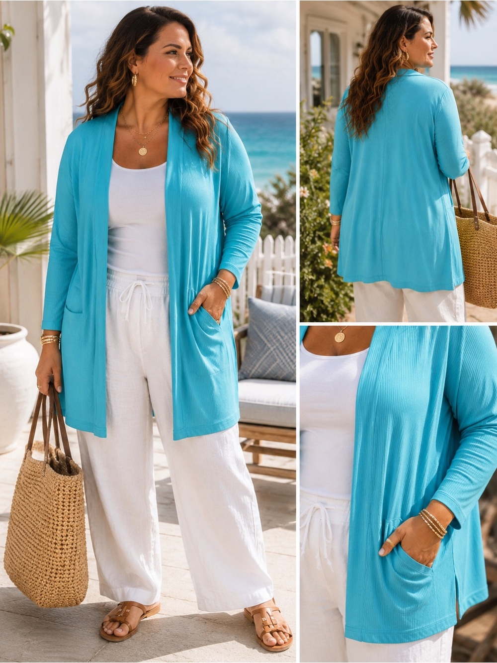 Muk Luks 1X Turquoise Ribbed Open Front Long Cardigan Duster NWT